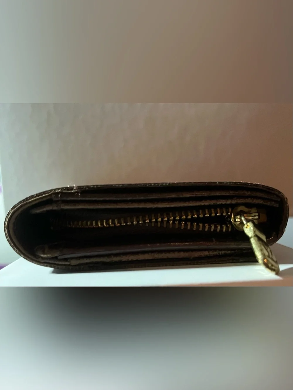 Louis Vuitton Brown Checkered wallet with Gold-Tone Snap and zipper